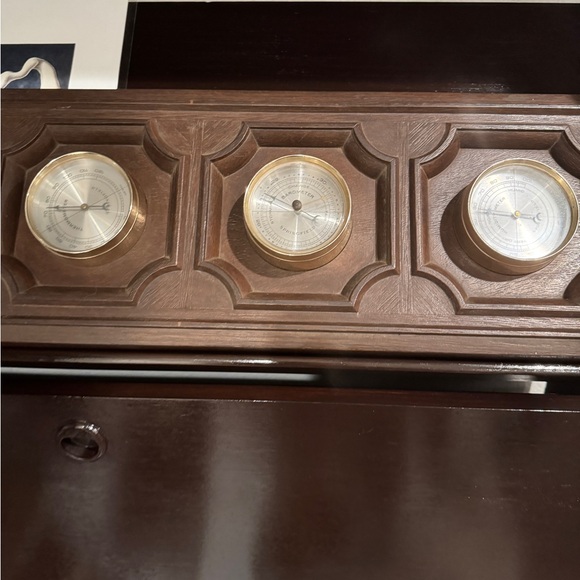 Vintage MCM Brown Wall Clock Set barometer - Picture 3 of 5